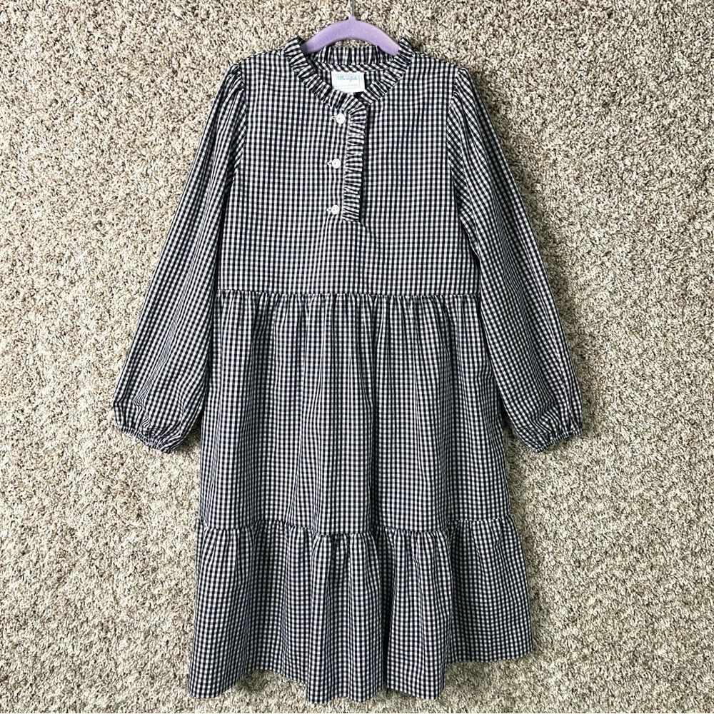 Little English Dress Girls 10 Black/White Gingham Plaid‎ Long Sleeve Ruffled